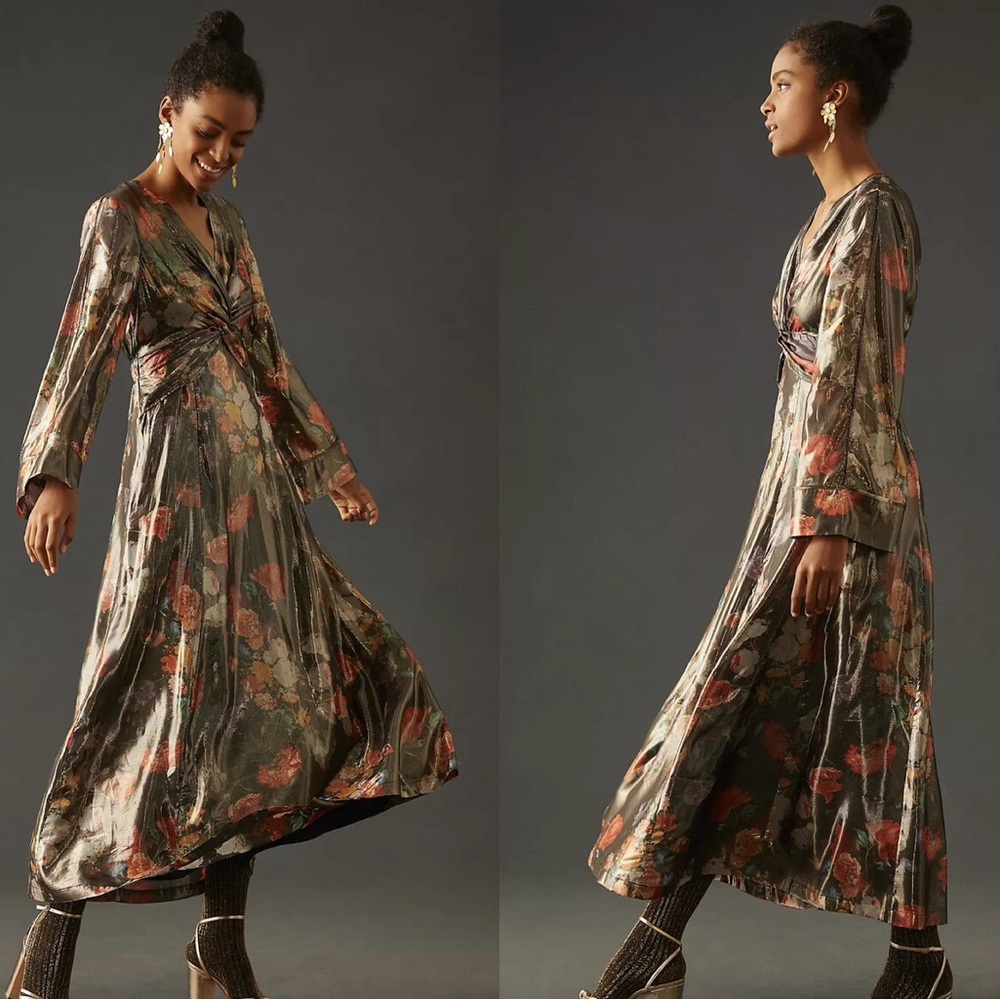 ANTHROPOLOGIE CABALLERO MAXI METALLIC DRESS